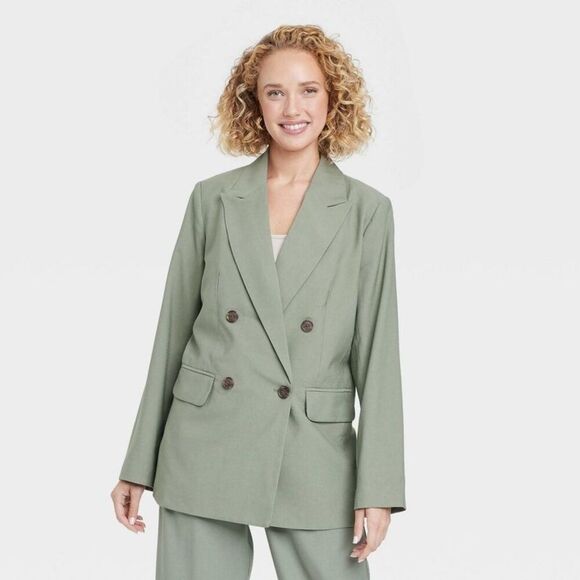 A New Day - Women's Double Breasted Blazer - A New Day Green X Green - Picture 1 of 3